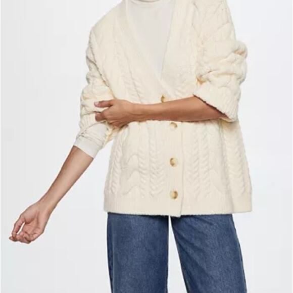 Mango MNG Ivory Cardigan Rope Size Medium - Picture 2 of 10